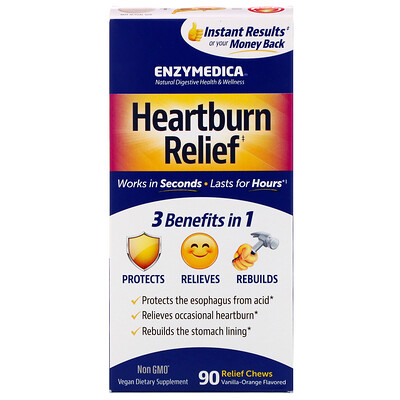 Enzymedica Heartburn Relief, Vanilla-Orange Flavored, 90 Relief Chews
