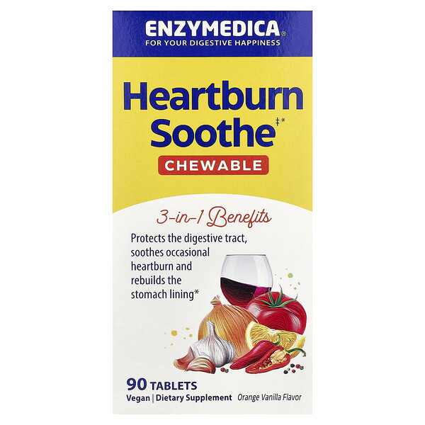 Enzymedica Heartburn Soothe, Orange Vanilla, 90 Tablets