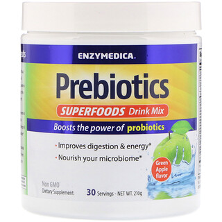 Enzymedica, بريبايوتكس سوبرفوودز مزيج شرب، نكهة التفاح الأخضر، 210 غرام