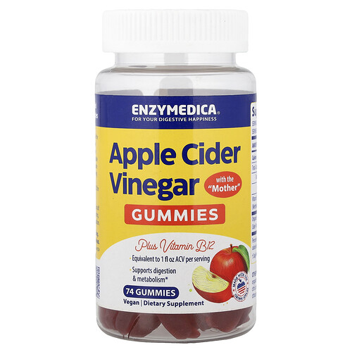 Enzymedica, Apple Cider Vinegar Gummies with the Mother, Apfelessig-Fruchtgummis mit Essigmutter, 74 Fruchtgummis