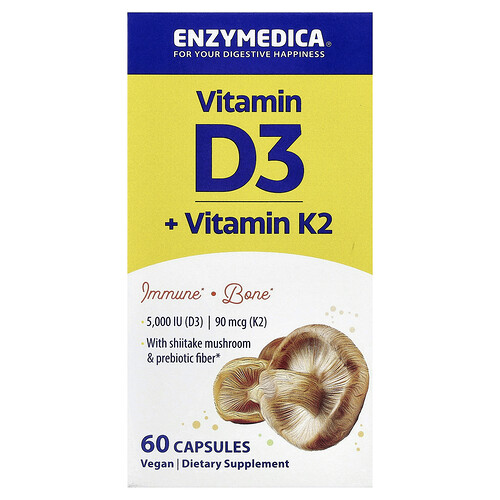 Enzymedica Vitamine D3 + Vitamine K2, 60 capsules