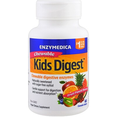 Enzymedica Пищеварение детей, жевательные пищеварительные ферменты, 60 жевательных таблеток