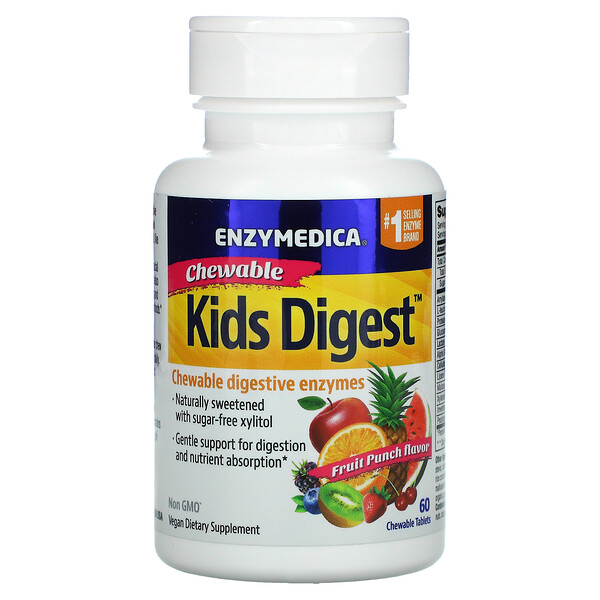 Enzymedica, Digestión para niños, enzimas digestibles masticables, 60 comprimidos masticables