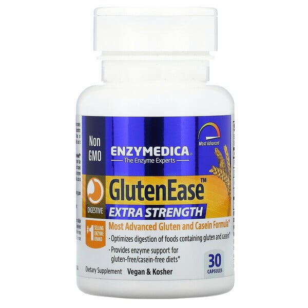 Enzymedica, GlutenEase, добавка для переваривания глютена с повышенной силой действия, 30 капсул