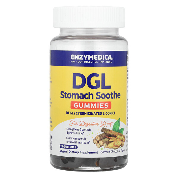 Enzymedica DGL Stomach Soothe Gummies, German Chocolate, 74 Gummies (200 mg per Gummy)