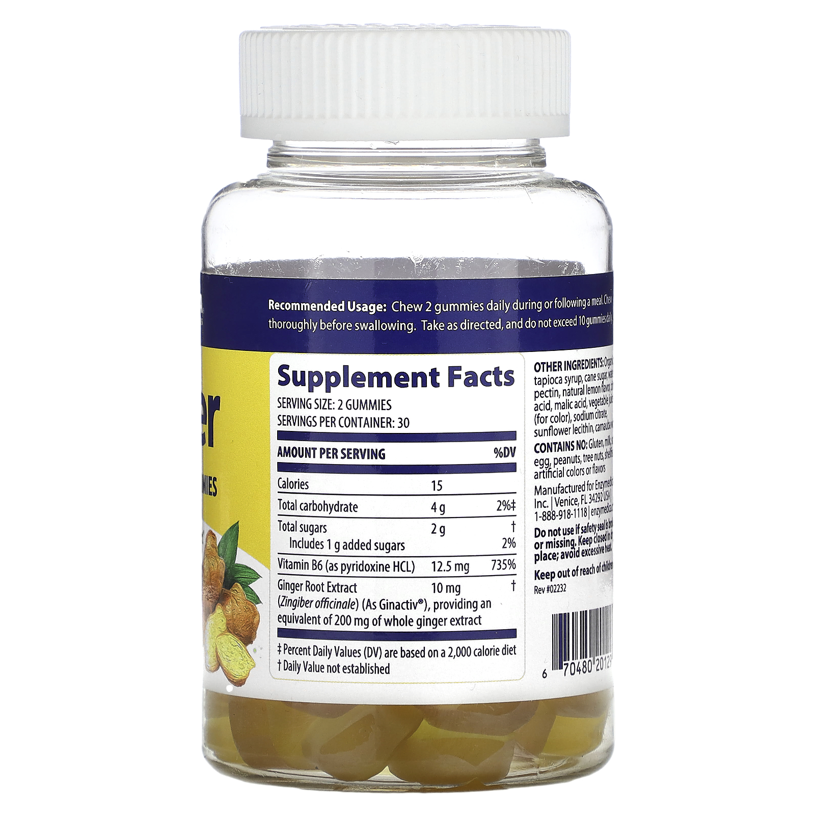 Enzymedica, Ginger & Vitamin B6, Lemon Ginger, 60 Gummies