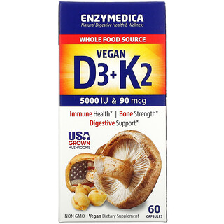Enzymedica, Vegan Vitamin D3 + K2, 60 Capsules