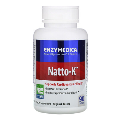 Enzymedica Natto-K, для сердечно-сосудистой системы, 90 капсул
