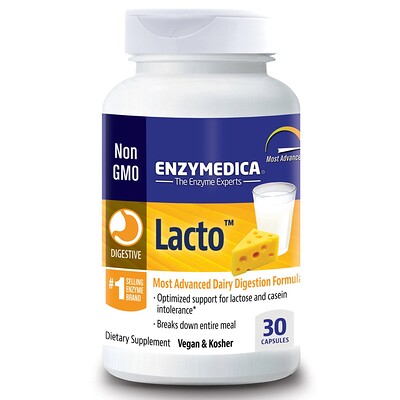 Enzymedica Lacto, формула для переваривания молочных продуктов последнего поколения, 30 капсул