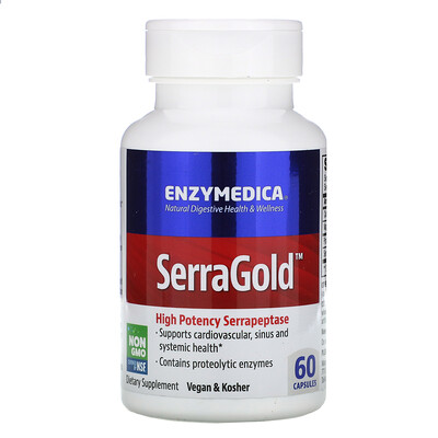Enzymedica SerraGold, высокоэффективная серрапептаза, 60 капсул