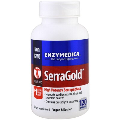Enzymedica SerraGold, высокоэффективная серрапептаза, 120 капсул