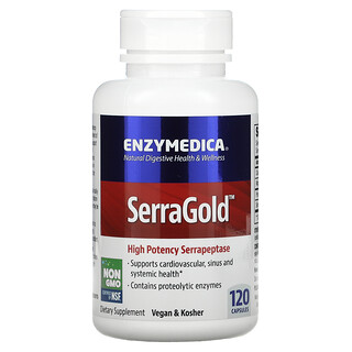 Enzymedica, SerraGold（セラゴールド）、高品質セラペプターゼ、120粒