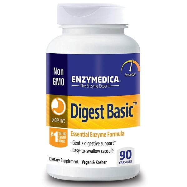 Enzymedica, Digest Basic, формула основных ферментов, 90 капсул