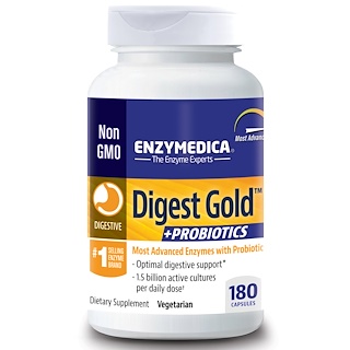 Enzymedica, Digest Gold + пробиотики, 180 капсул