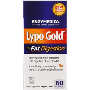 Enzymedica, Lypo Gold, для усвоения жиров, 60 капсул инструкция, применение, состав, противопоказания