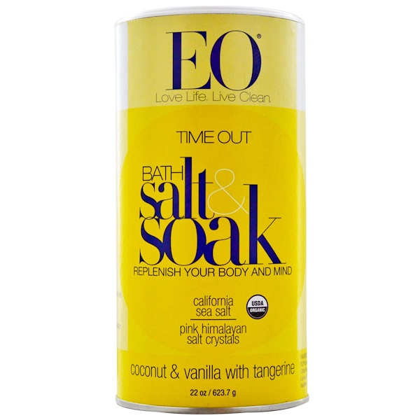 EO Products, Organic Time Out, Bath Salt & Soak, Coconut & Vanilla with