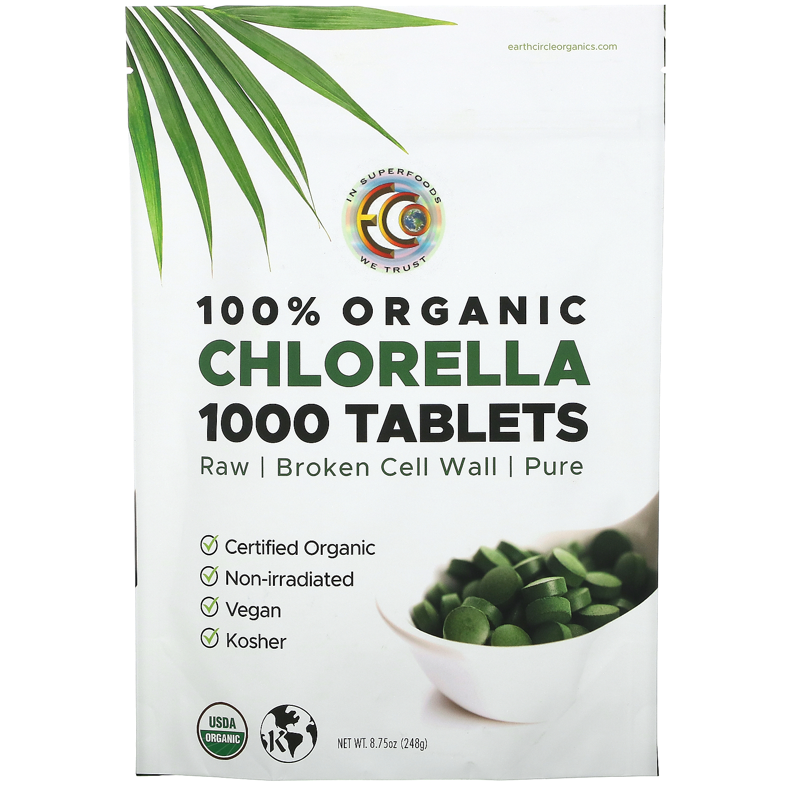 helling Dankzegging kaas Earth Circle Organics, 100% Organic Chlorella Tablets, 1,000 Tablets, 8.75  oz (248 g)