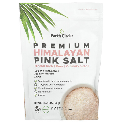 Earth Circle Organics Premium Himalayan Pink Salt, 16 oz (453.4 g)