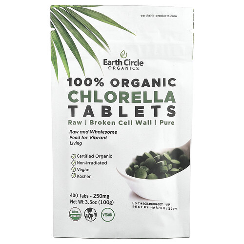 Earth Circle Organics, 100% Organic Chlorella Tablets, 250 mg, 400 Tablets (62 mg Per Tablet)