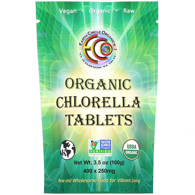 Earth Circle Organics органическая хлорелла в таблетках, 250 мг, 400 таблеток, 100 г (3, 5 унции)  - купить со скидкой