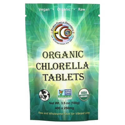 Earth Circle Organics органическая хлорелла в таблетках, 250 мг, 400 таблеток, 100 г (3,5 унции)