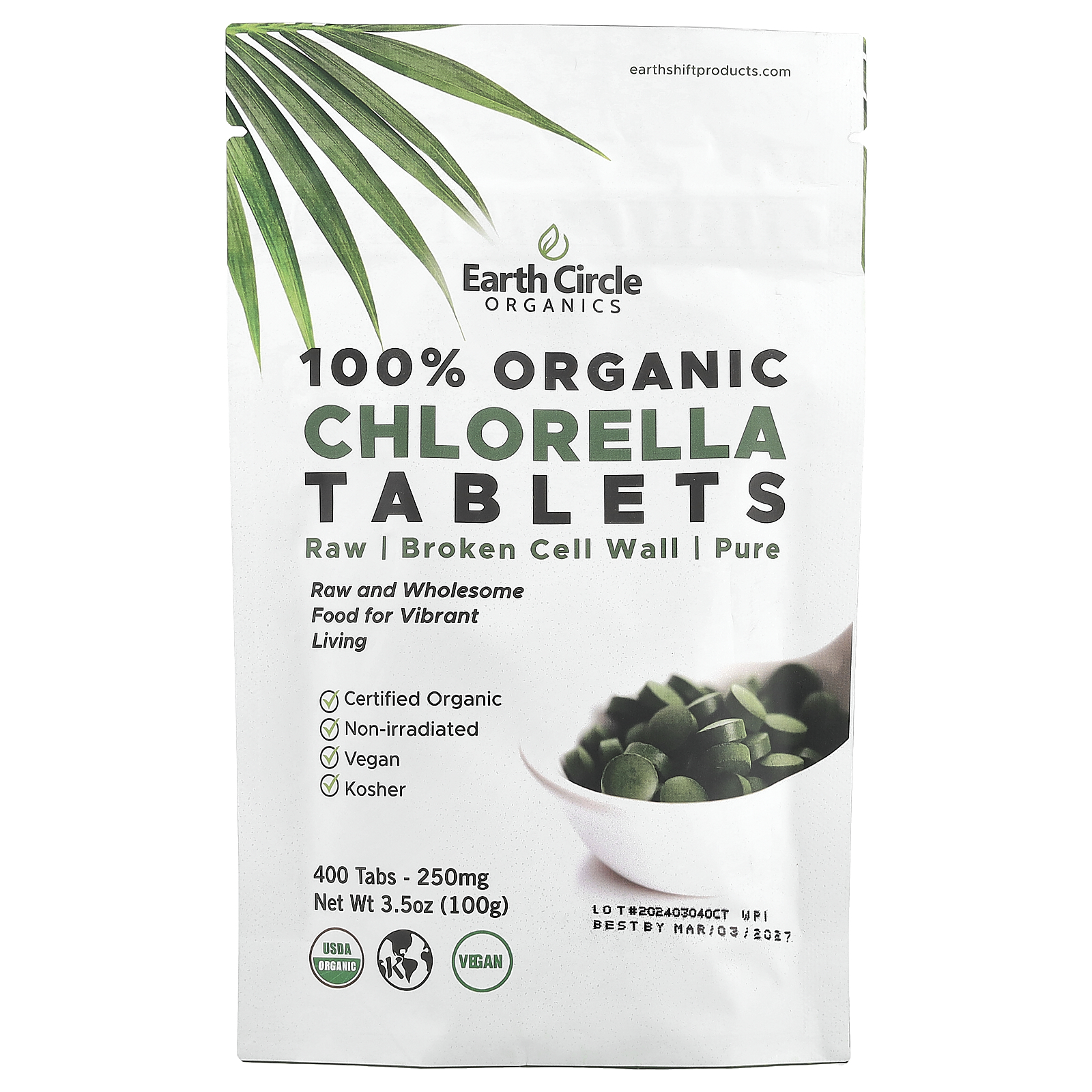 Earth Circle Organics Таблетки органической хлореллы 3 5 унций 100 г Кошерные, органические