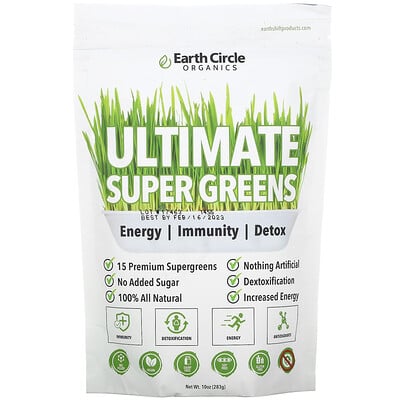 Купить Earth Circle Organics Ultimate Super Greens, 10 oz (283 g)