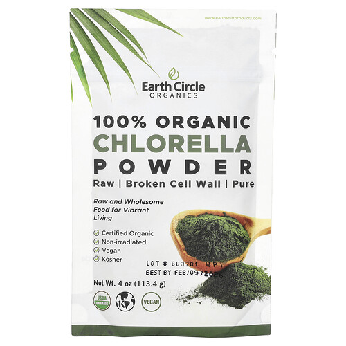 Earth Circle Organics 100% Organic Chlorella Powder, 4 oz (113.4 g)