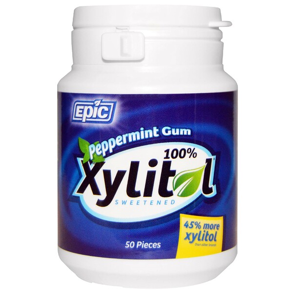 Epic Dental‏, 100% Xylitol Sweetened, Peppermint Gum, 50 Pieces