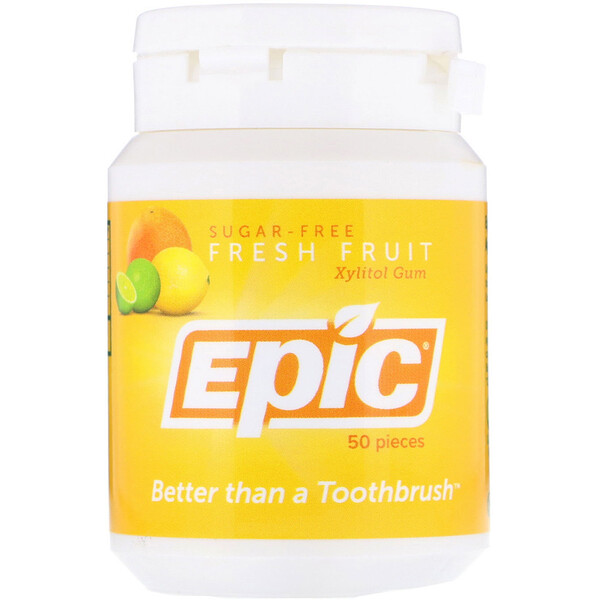Epic Dental, жевательная резинка с ксилитолом, без сахара, свежие фрукты, 50 шт.