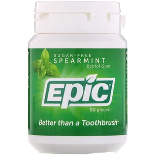 Epic Dental, Goma de mascar com xilitol, sem açúcar, hortelã, 50 unidades