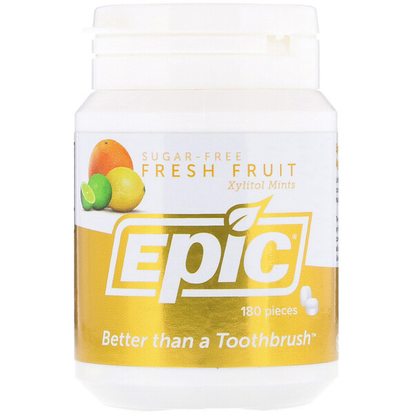 Epic Dental‏, 100% Xylitol Sweetened, Fresh Fruit Mints, 180 Pieces
