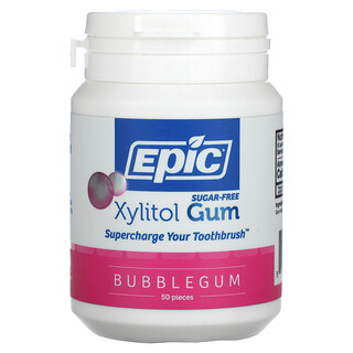 Epic Dental, Xylitol Gum, Sugar-Free, Bubblegum, 50 Pieces