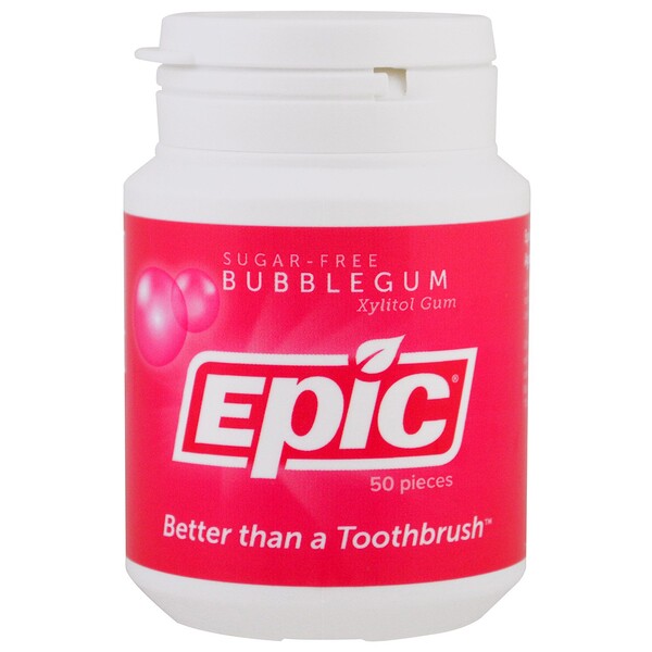 Epic Dental‏, Xylitol Gum, Sugar-Free, Bubblegum, 50 Pieces