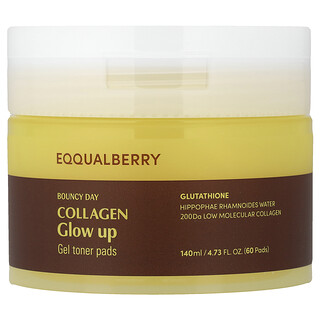 EQQUALBERRY, Bouncy Day, Collagen Glow Up, Almohadillas tónicas de gel, 60 almohadillas