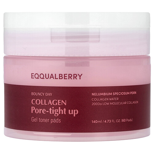 Eqqualberry Bouncy Day, Collagen Pore-Tight Up, Gel Toner Pads, 60 Pads