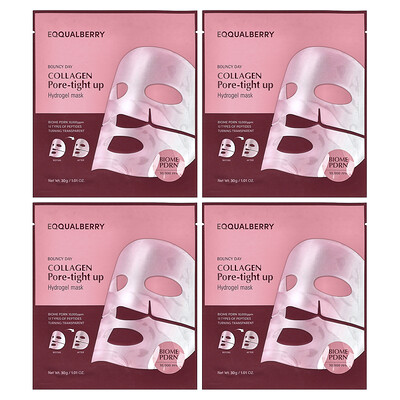 Eqqualberry , Bouncy Day, Collagen Pore-Tight Up, Hydrogel Beauty Mask, 4 Sheet, 1.01 Oz (30 G) Each