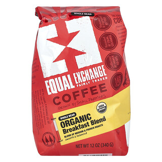 Equal Exchange, Café orgánico, Mezcla para el desayuno, Grano entero, Tostado medio y francés, 340 g (12 oz)