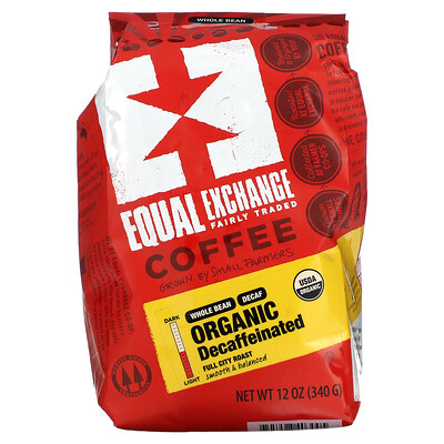 Equal Exchange органический кофе, средняя обжарка, цельные зерна, декофеинизированный, 340 г (12 унций)