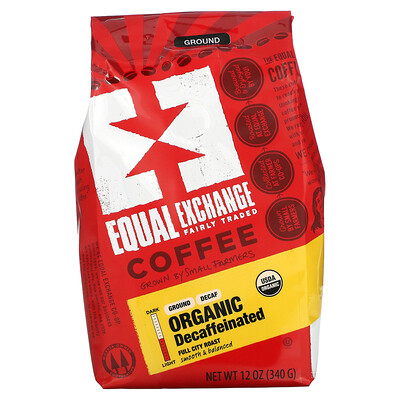 Equal Exchange Органический кофе, полная городская обжарка, молотый, без кофеина, 340 г (12 унций)
