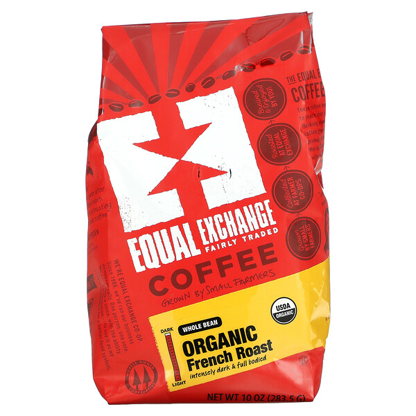 Equal Exchange, عضوية، قهوة، فرنسية محمصة، حبوب كاملة، 10 أونصات (283.5 غرام)