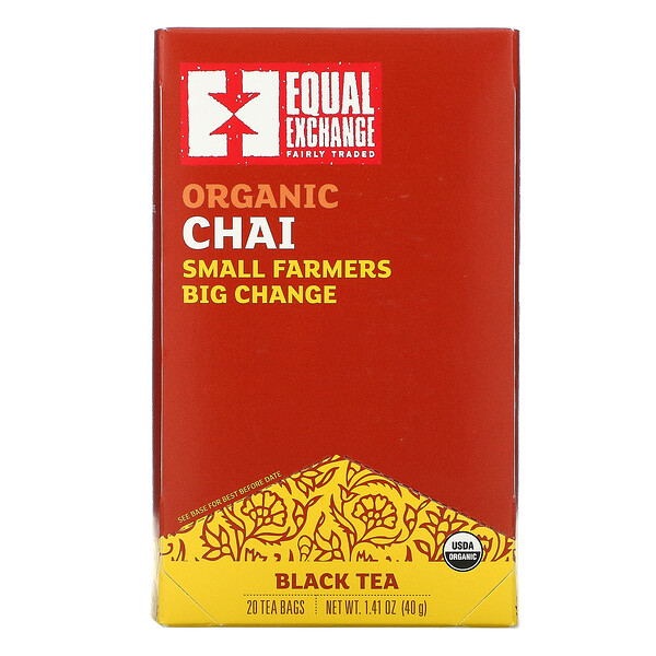 Equal Exchange‏, Organic Chai Black Tea, 20 Tea Bags, 1.41 oz (40 g)
