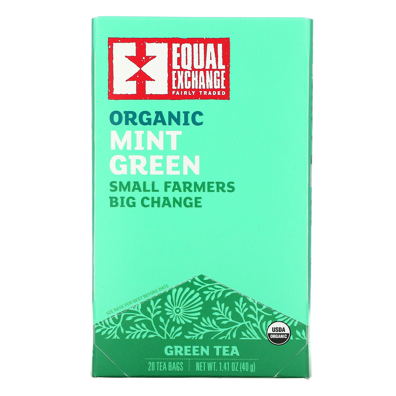 Equal Exchange 海外最新 有機ミント茶 緑茶 1.41オンス ティーバッグ20袋 値頃 40g