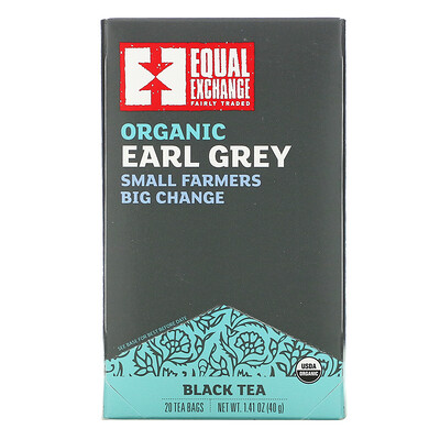 Equal Exchange Organic Earl Grey, черный чай, 20 чайных пакетиков, 40 г (1,41 унции)