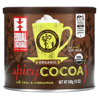 Equal Exchange Органическое, пряное какао с чили и корицей, 340 г (12 унций)