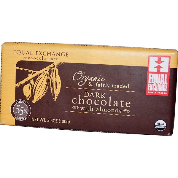 Equal Exchange, Органический темный шоколад с миндалем, 3,5 унций (100 г) (Discontinued Item) 