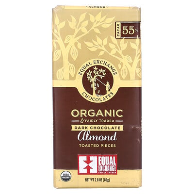 Equal Exchange органический темный шоколад, с кусочками обжаренного миндаля, 80 г (2,8 унции)