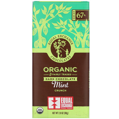 Equal Exchange Organic Dark Chocolate, Mint Crunch, 2.8 oz (80 g)