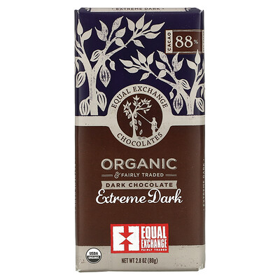 Equal Exchange органический темный шоколад, экстрачерный, 88% какао, 80 г (2,8 унции)