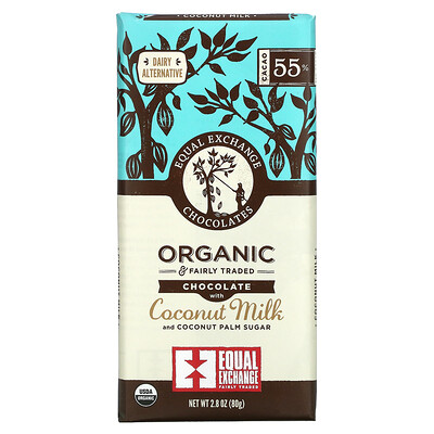 Equal Exchange органический шоколад с кокосовым молоком и кокосовым сахаром, 55% какао, 80 г (2,8 унции)